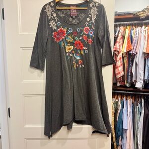 Johnny Was Charcoal Tunic with Floral Embroidery